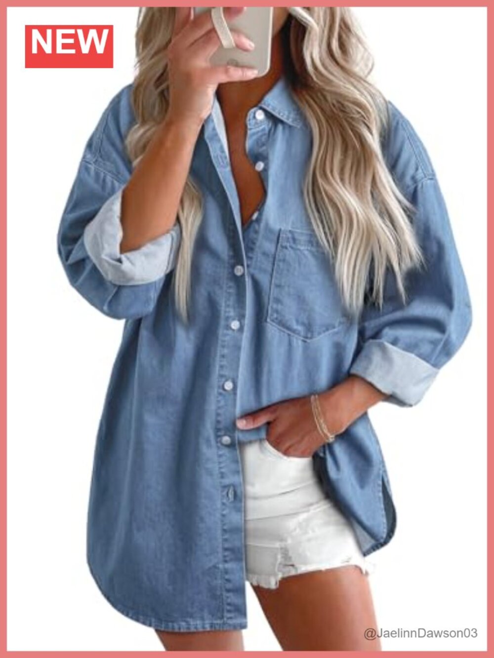 Women's Denim Button Down Shirt Long Sleeve Boyfriend Top